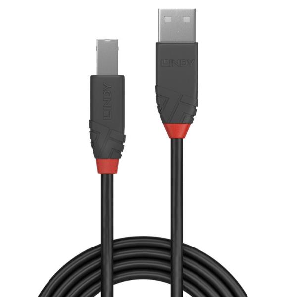 Lindy Anthra Line - Cavo USB - USB (M) a USB Tipo B (M) - USB 2.0 - 3 m - di forma rotonda - nero