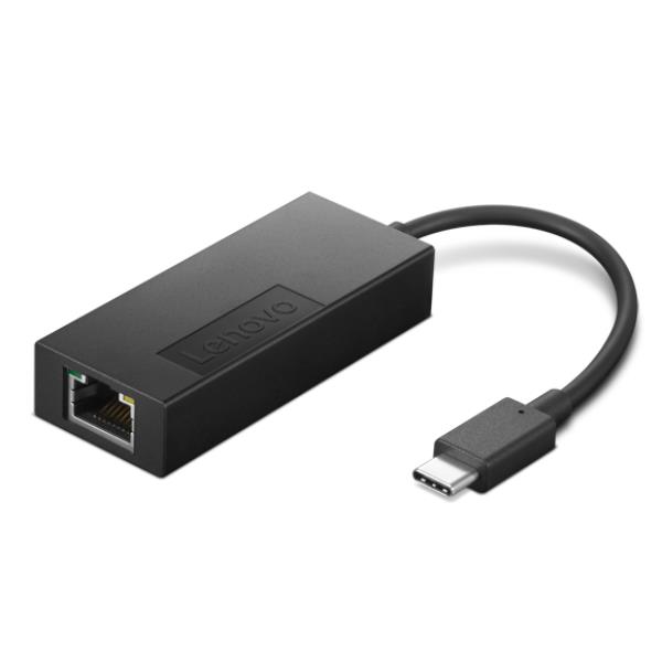 Lenovo USB-C to Ethernet Adapter - Adattatore di rete - USB-C - Gigabit Ethernet x 1 - nero - per ThinkBook 14s Yoga G2 IAP; ThinkCentre M90a Pro Gen 3; ThinkPad T14s Gen 3; V50t Gen 2-13