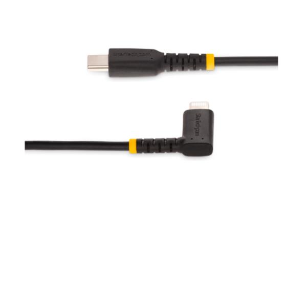 StarTech.com 3ft (1m) Durable USB-C to Lightning Cable - Right-Angled Heavy Duty Aramid Fiber USB Type-C to Lightning Charging/Sync Cord - Apple MFi Certified - Rugged iPhone Lightning Cable - Cavo Lightning - 24 pin USB-C maschio a Lightning maschio - 1 m - nero - per iPad/iPhone/iPod (Lightning)