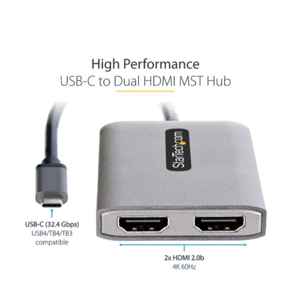 StarTech.com USB-C to Dual HDMI MST HUB, Dual …