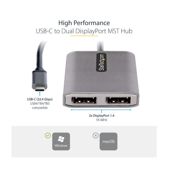 StarTech.com 2-Port USB-C MST Hub, USB Type-C to …