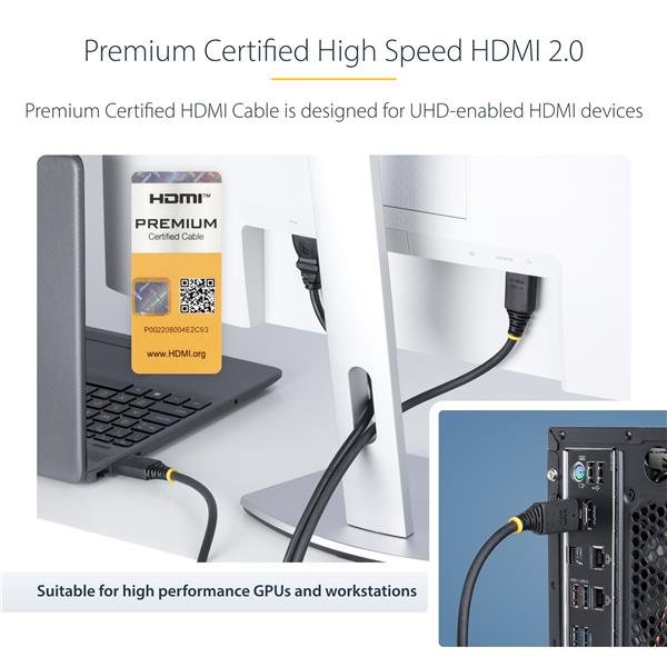 StarTech.com 2m (6.6ft) Premium Certified High Speed HDMI Cable, 4K60Hz - Alta velocità premium - cavo HDMI - HDMI maschio a HDMI maschio - 2 m - nero - supporta 4K 60 Hz, passivo