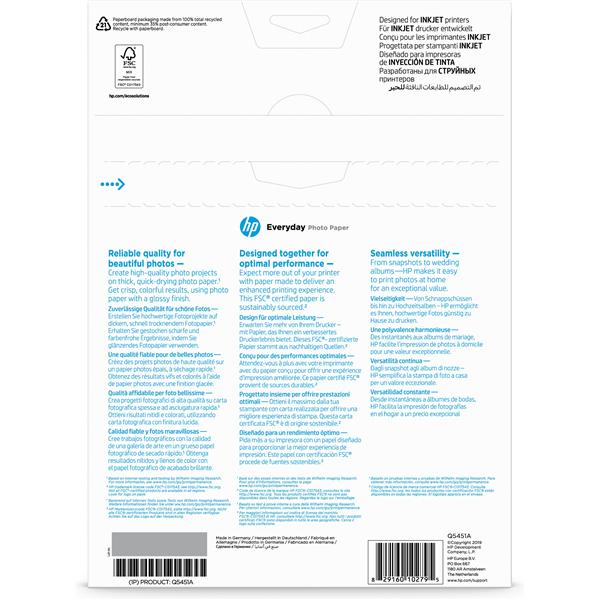 Hp - Confezione da 25 Fogli Carta originale fotografica lucida Hp Everyday - per inkjet - A4 - 210 x 297 mm - Q5451A