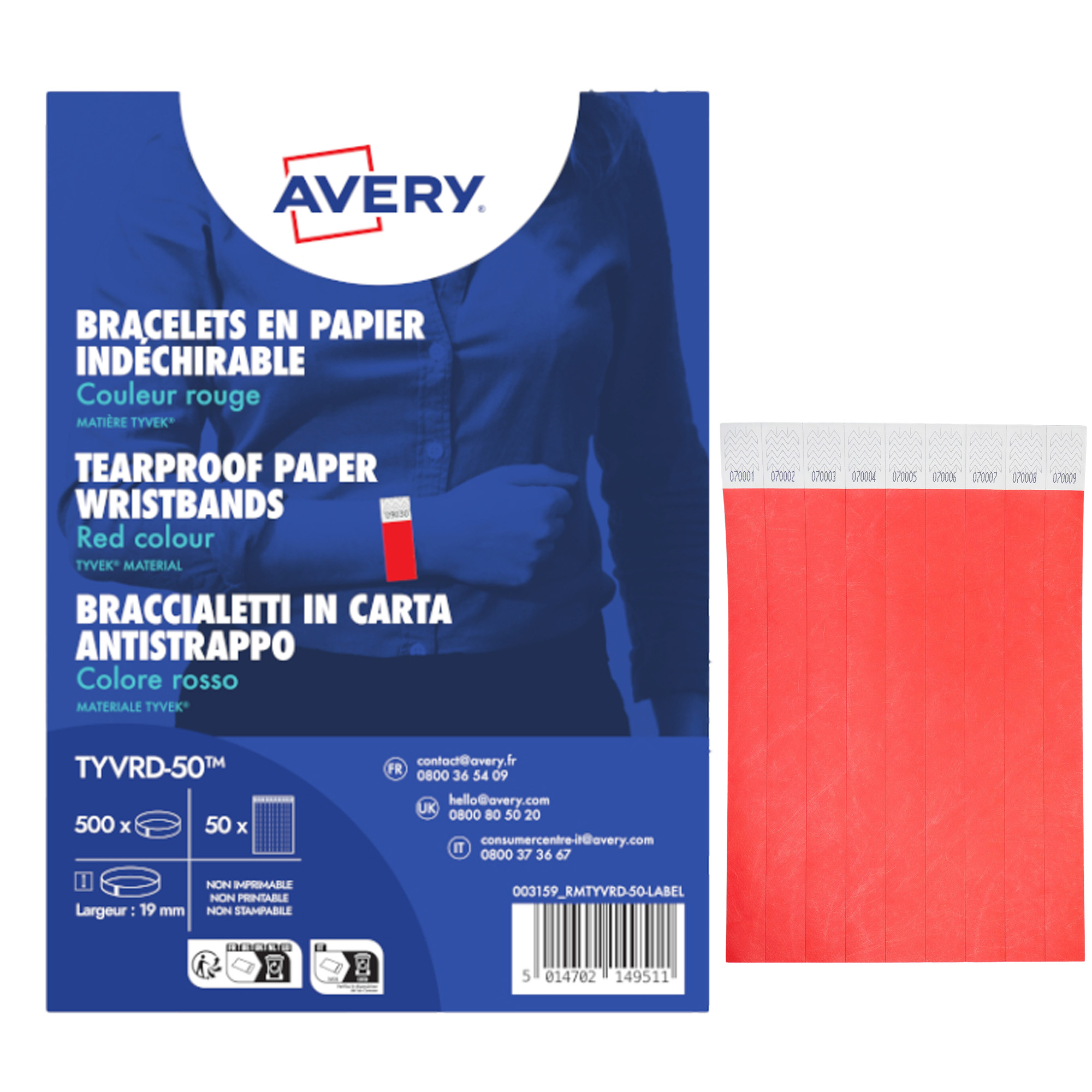 Braccialetti identificativi - in Tyvek - rosso fluo …