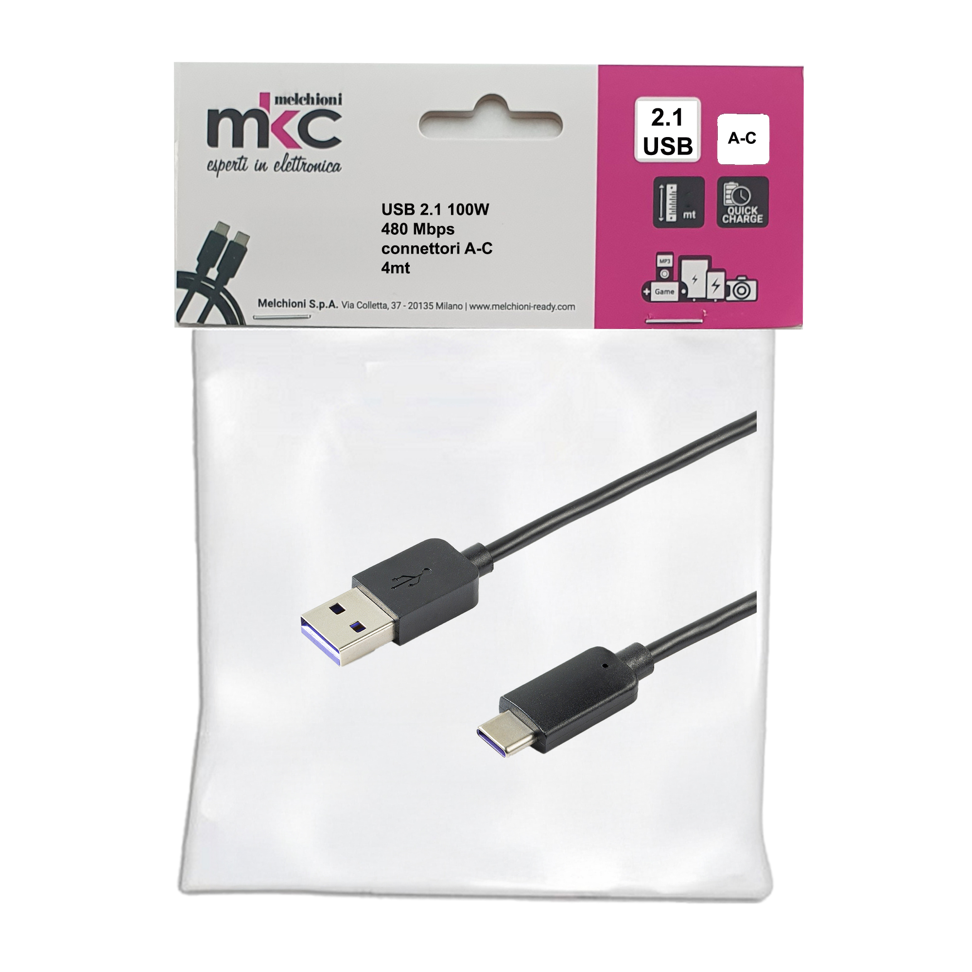 Cavo USB - 2.0 A/C - 100W - …