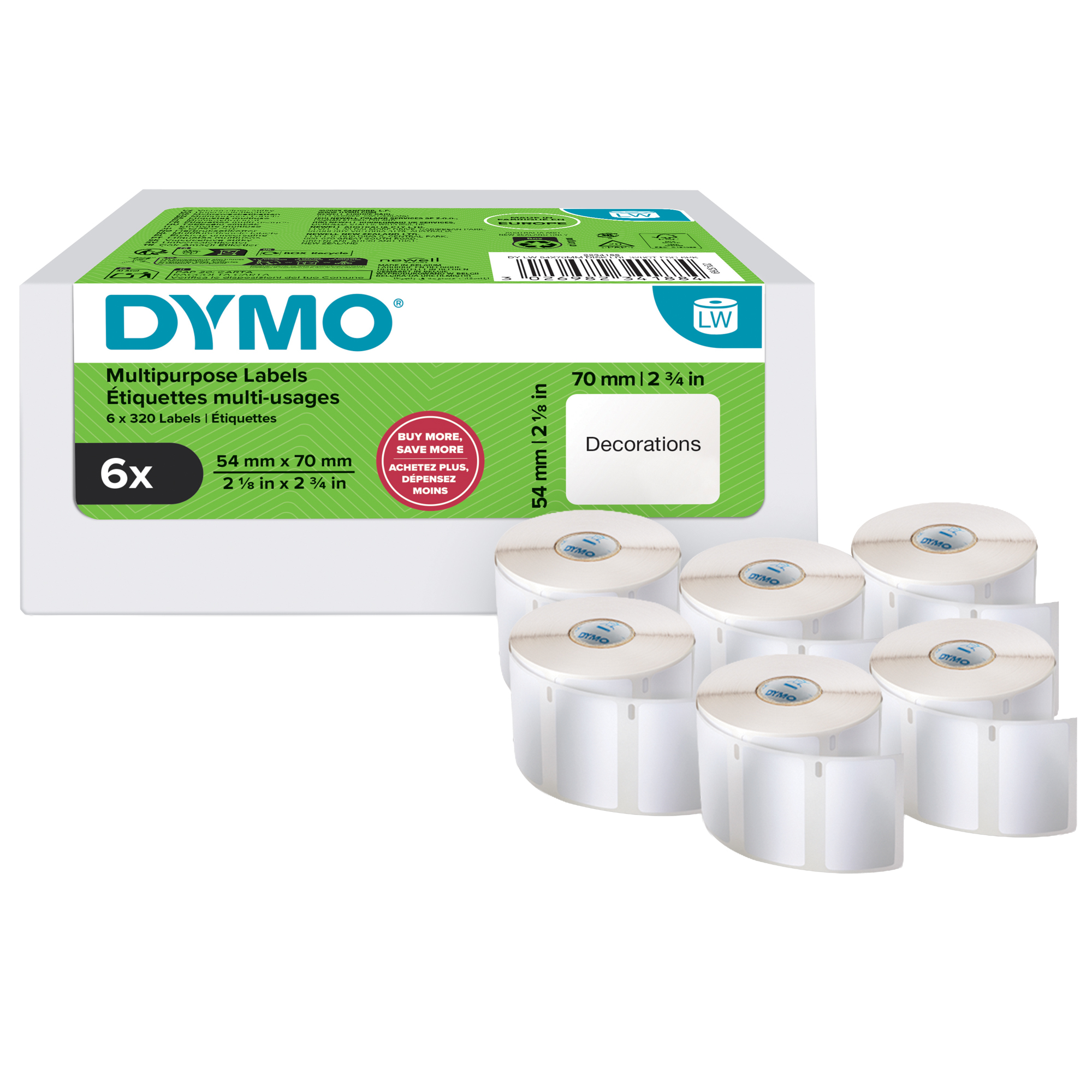 Value pack 6 rotoli etichette multiuso 54x70mm bianco …