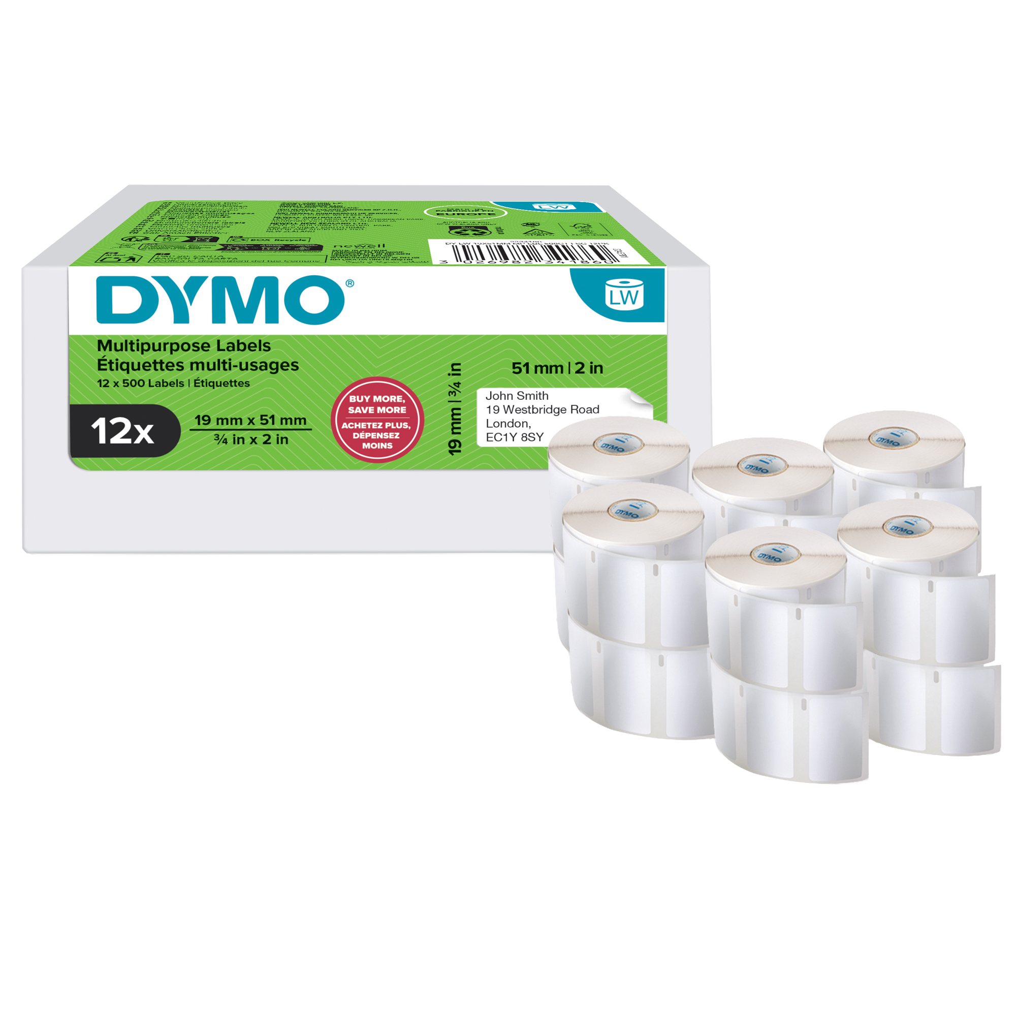 Value pack 12 rotoli etichette multiuso 19x51mm bianco …