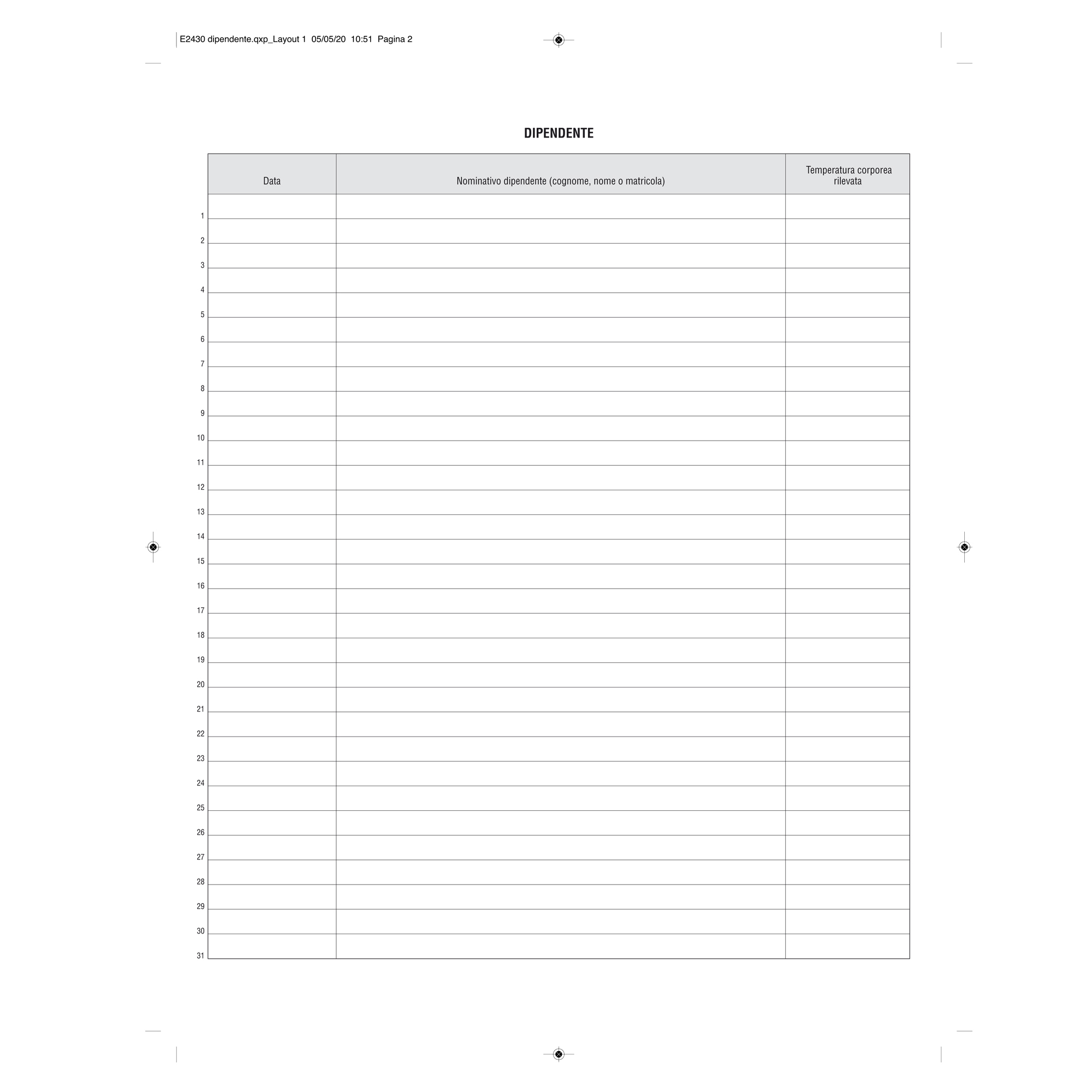 Registro rilevazione temperatura corporea - 32 pag - …