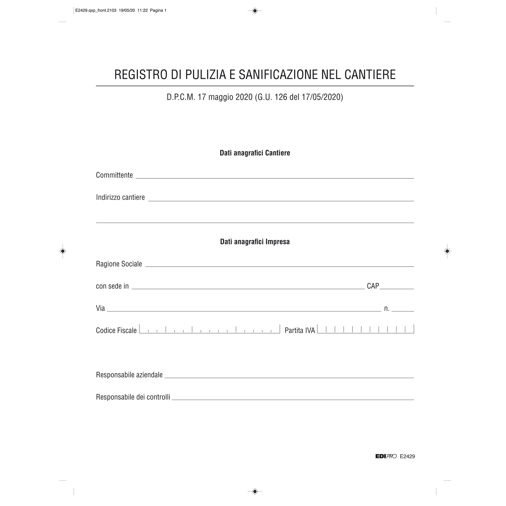 Registro di pulizia e sanificazione nel cantiere - …