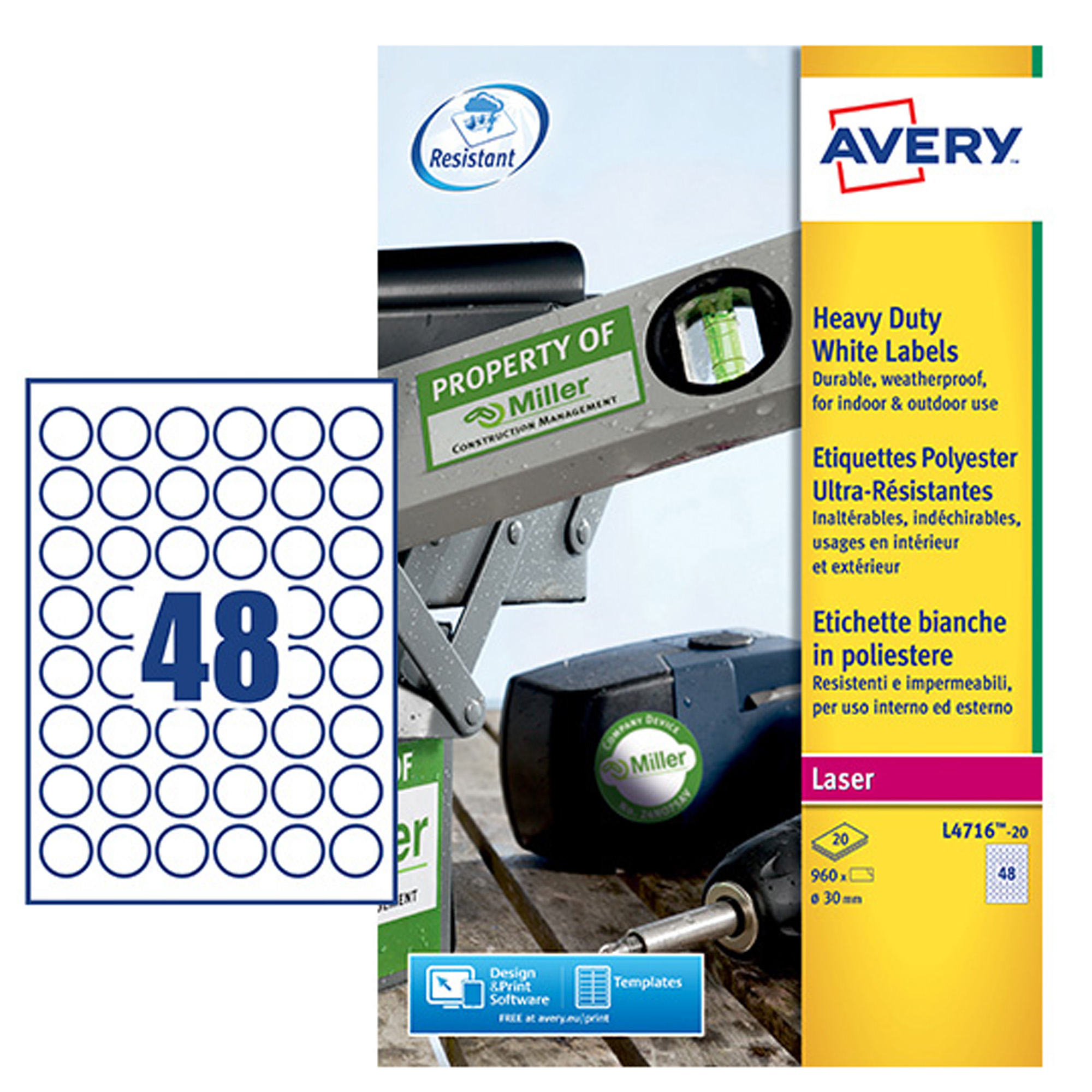 Etichette adesive tonde L4716 - in poliestere - …