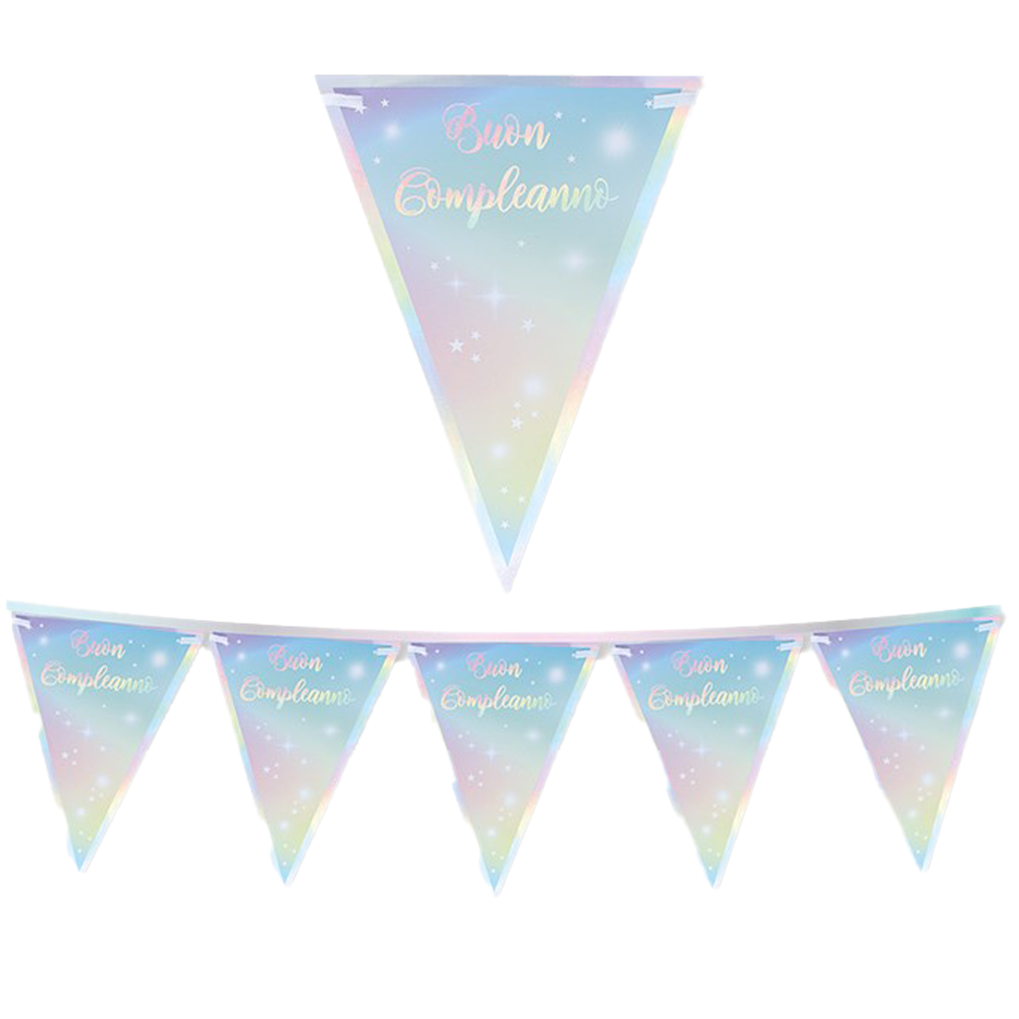 Festone bandiere Soft Rainbow - Buon Compleanno - …