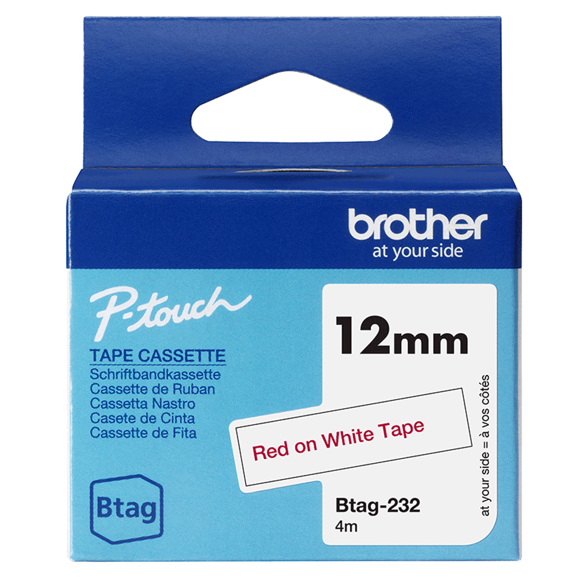 Brother Nastro BTAG232 da 12MM rosso su bianco …