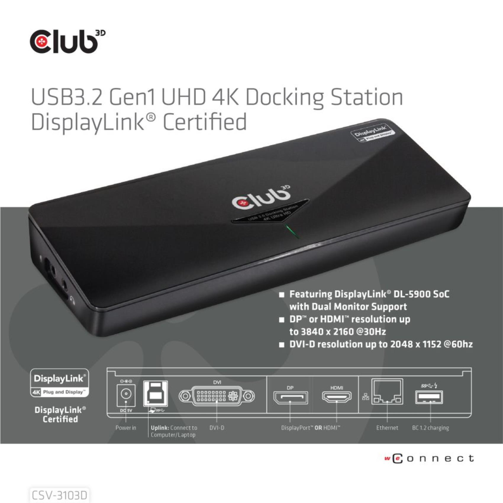 Club3D USB3.2 Gen1 UHD 4K Docking Station DisplayLink …