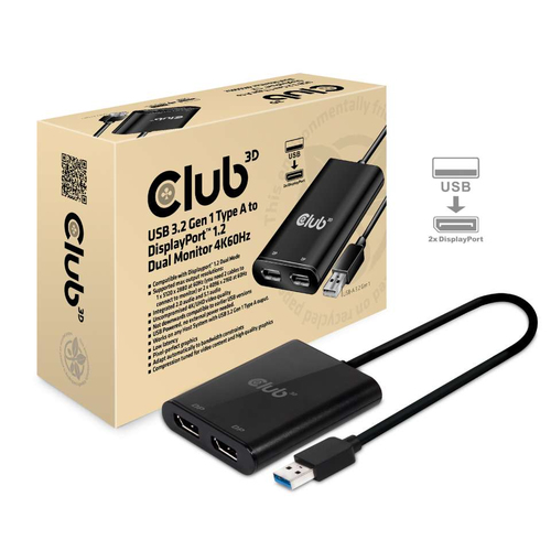 CLUB3D USB3.2 Gen1 Type A to DisplayPort™1.2 Dual …